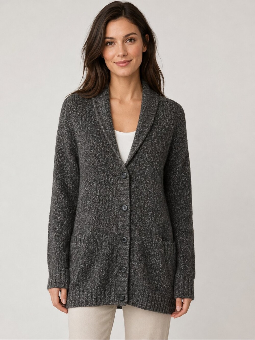 Retrofit Brand MFG Large Long Button Front Tunic Cardigan Gray Knit Sweater